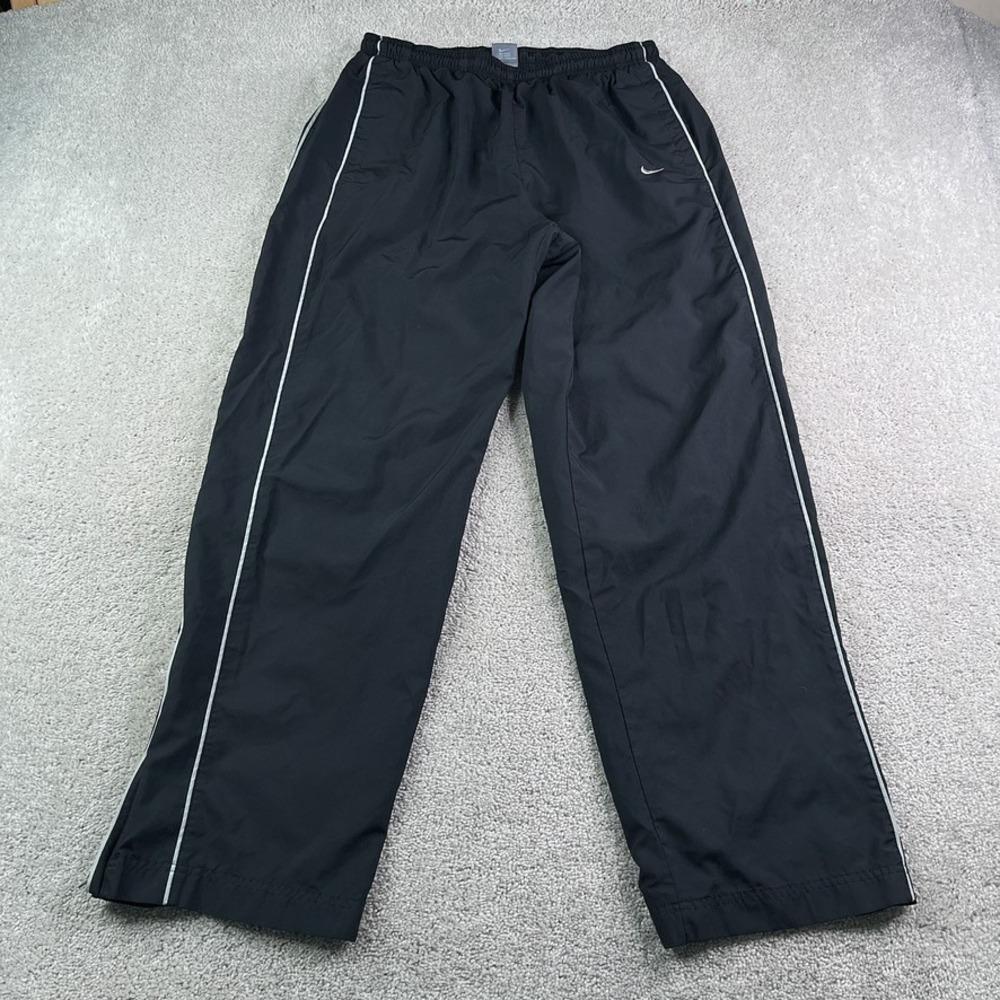 Vintage Nike Pants Mens Large Black Track Windbreaker Baggy Y2K Swishy Ankle Zip